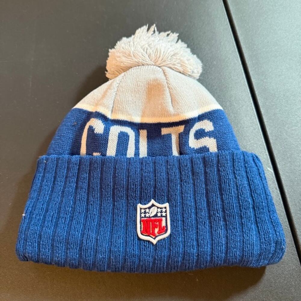 Colts Blue White Pom Beanie New Era NFL Winter OSFA Acrylic Knit Hat - Picture 4 of 8